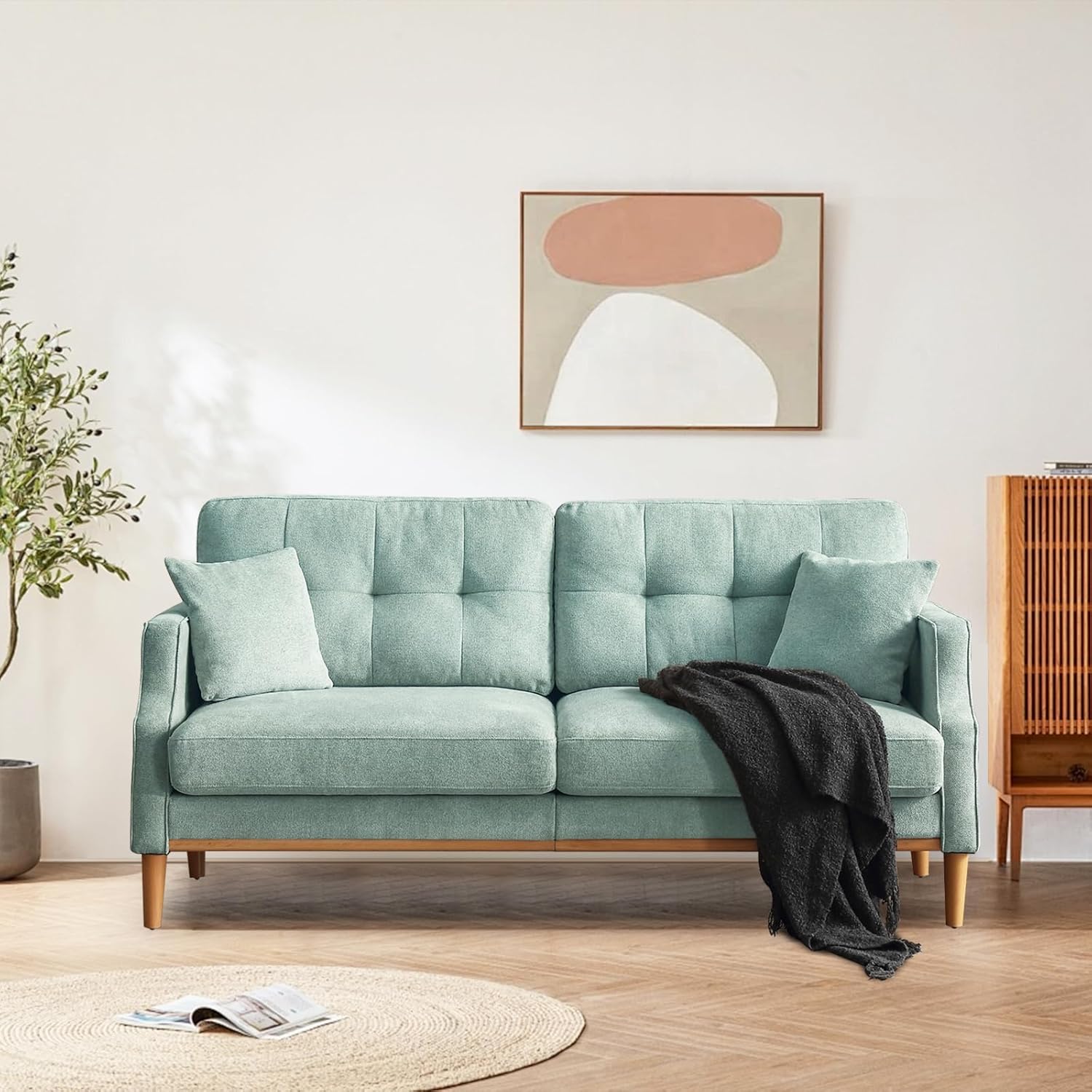 Sofa Modern Decor Comfy Love Seat Couches with USB Port and Pillow for Living Room, Bedroom, Apartment(Dark Blue)