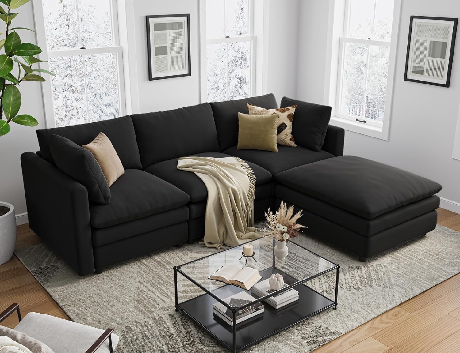 Cloud Couches for Living Room L Shaped Sectional Couch with Ottoman Deep Plush 4 Seats Sofa Modern Sofa for Apartment