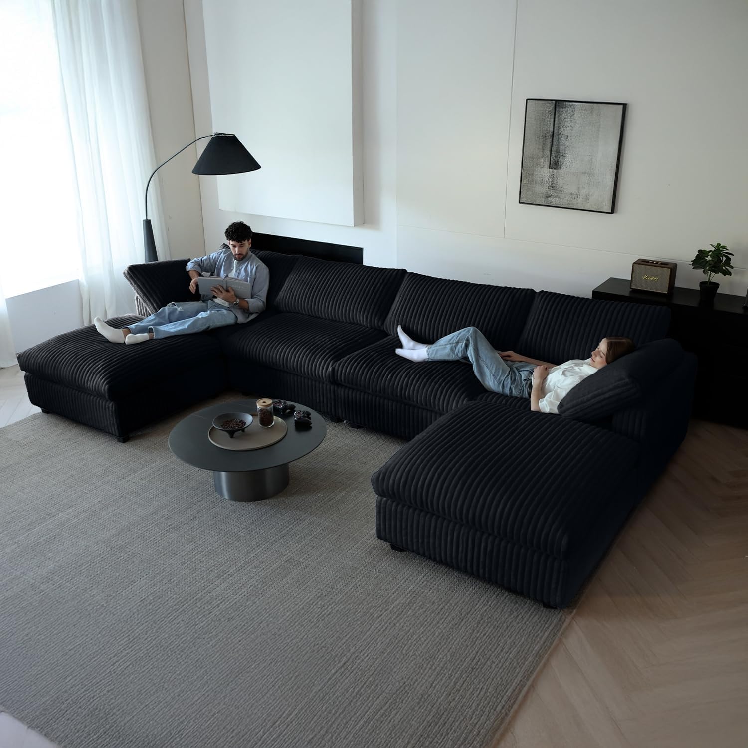  Cloud Couch Modular Sectional Sofa,157" Oversized 8 Seater Convertible Sofa,U Shaped Couch with Ottoman,Plush Sofas with 2 Chaise for Living Room,Covers Washable&Replaceable (Brown)