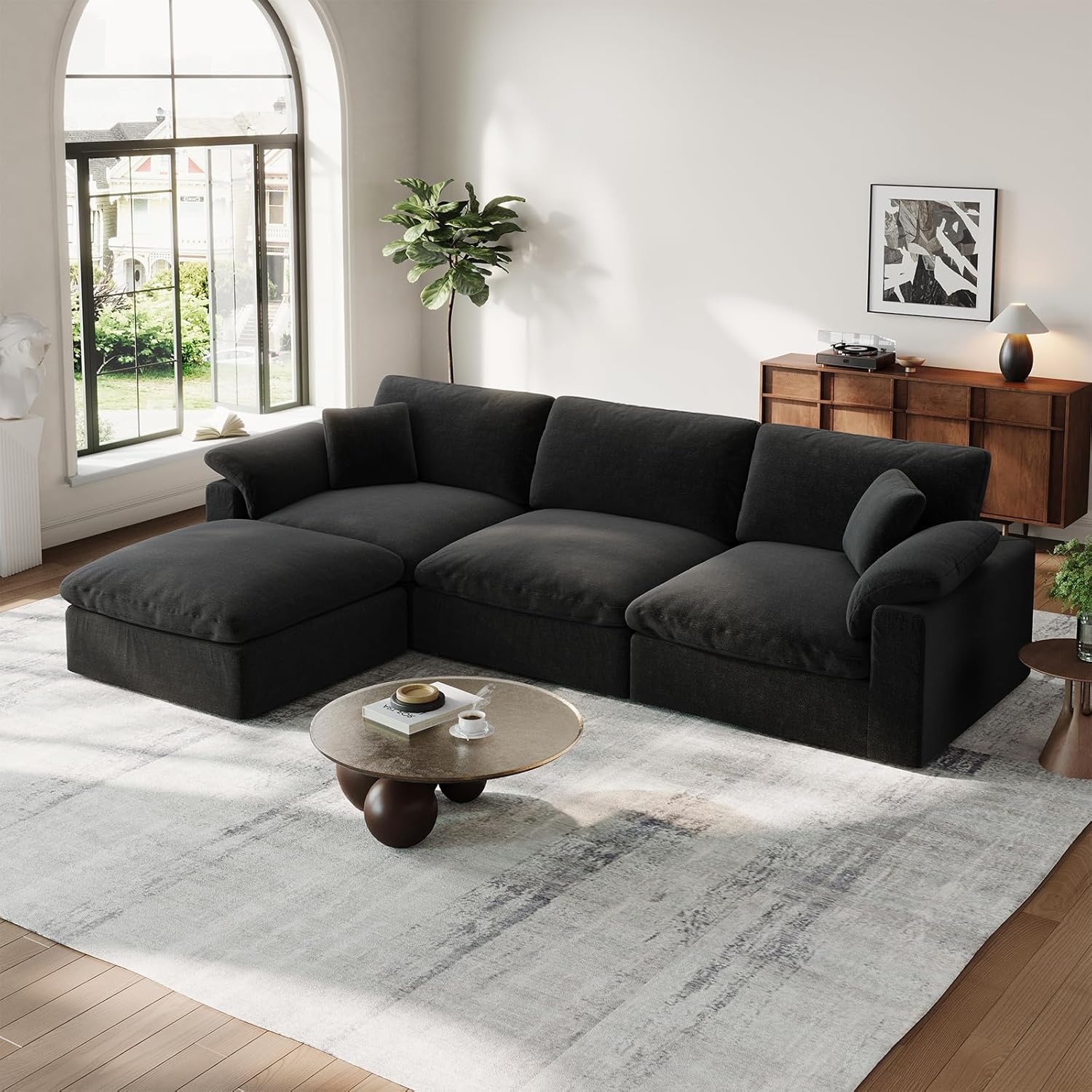 Cloud Modular Couch for Living Room,L Shape Linen Blend Sofas,Modern Deep Seat Cloud Sofas,Convertible Comfort Down Filled Sectional Couches,Removable Washable Cushion Covers,Light Biege