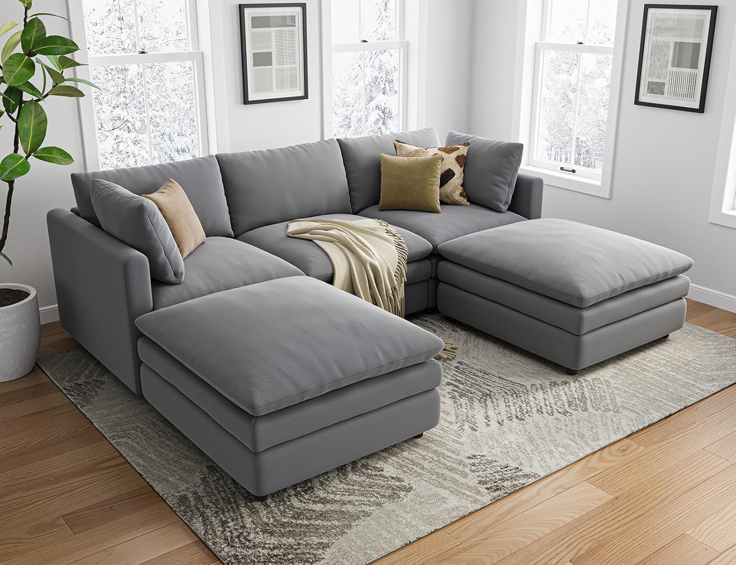 Cloud Couches for Living Room L Shaped Sectional Couch with Ottoman Deep Plush 4 Seats Sofa Modern Sofa for Apartment