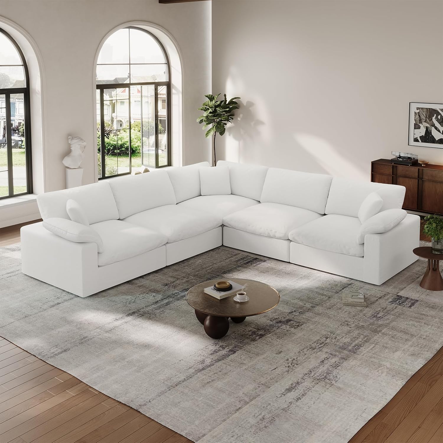 Cloud Modular Couch for Living Room,L Shape Linen Blend Sofas,Modern Deep Seat Cloud Sofas,Convertible Comfort Down Filled Sectional Couches,Removable Washable Cushion Covers,Light Biege