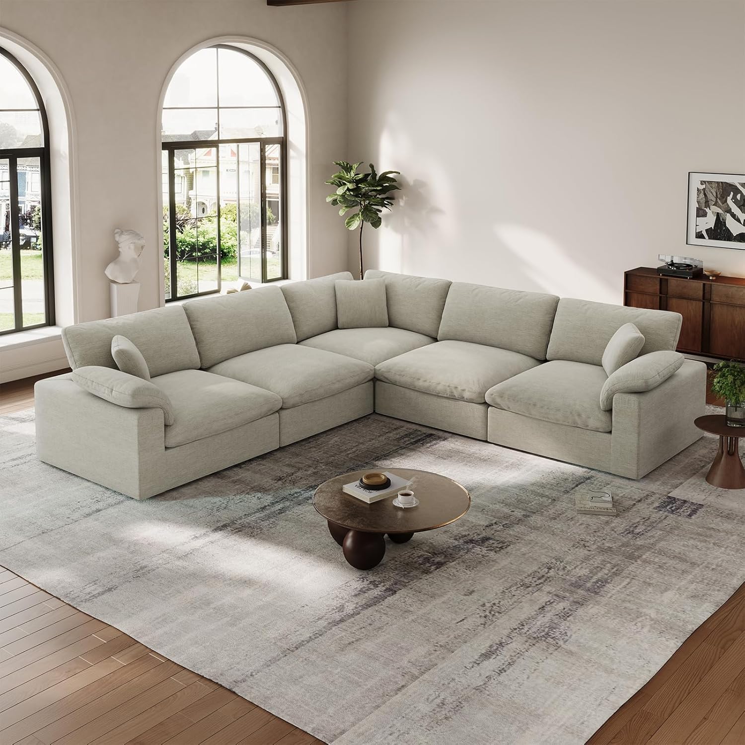 Cloud Modular Couch for Living Room,L Shape Linen Blend Sofas,Modern Deep Seat Cloud Sofas,Convertible Comfort Down Filled Sectional Couches,Removable Washable Cushion Covers,Light Biege