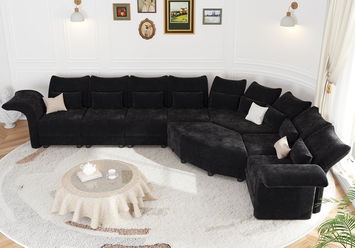 Shaped Modular Sectional Sofa with Storage & 6-Side Deep Seat, 5 Piece Corner Sectional Couches for Living Room with Adjustable Armrest Backrest, Khaki Chenille