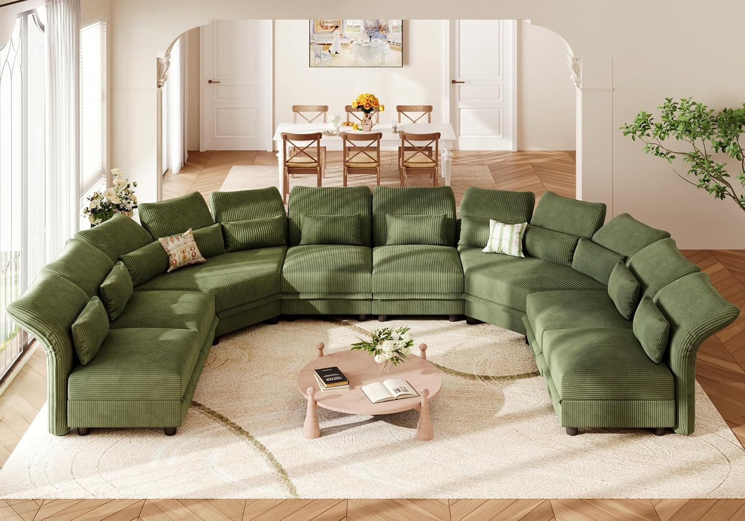 Shaped Modular Sectional Sofa with Storage & 6-Side Deep Seat, 5 Piece Corner Sectional Couches for Living Room with Adjustable Armrest Backrest, Khaki Chenille