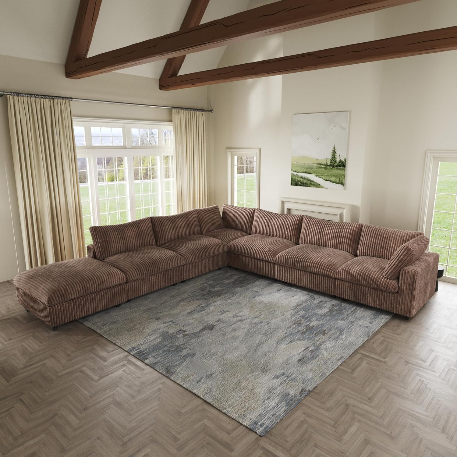  Cloud Couch Modular Sectional Sofa,157" Oversized 8 Seater Convertible Sofa,U Shaped Couch with Ottoman,Plush Sofas with 2 Chaise for Living Room,Covers Washable&Replaceable (Brown)