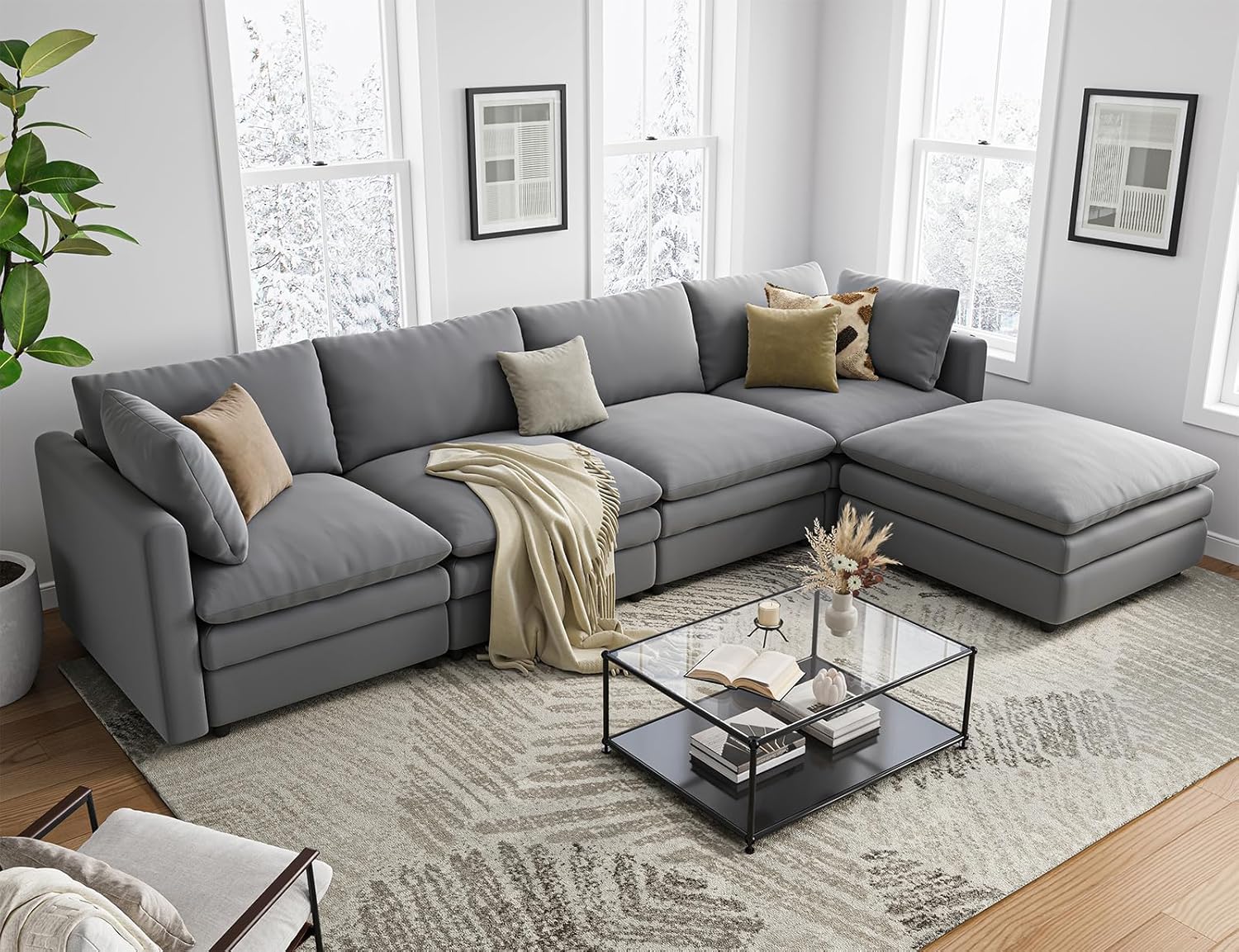 Cloud Couches for Living Room L Shaped Sectional Couch with Ottoman Deep Plush 4 Seats Sofa Modern Sofa for Apartment