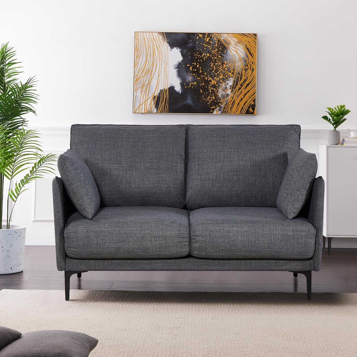 Sofa Modern Decor Comfy Love Seat Couches with USB Port and Pillow for Living Room, Bedroom, Apartment(Dark Blue)