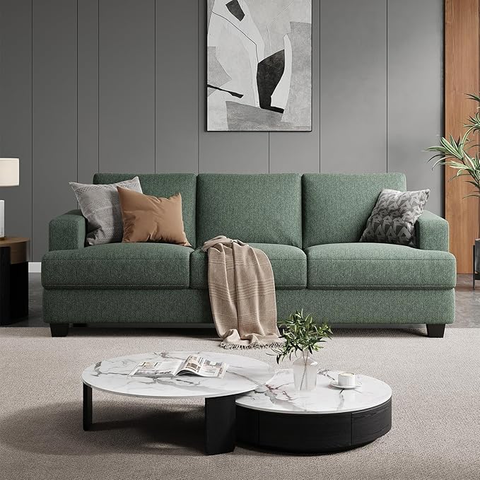 89 Inch Sofa with Extra Deep Seats Oversize, 3 Seater Sofa for Living Room,Modern Couch and Sofa, Comfy Armrests and Seats and Backrests, Easy Installation, Light Green