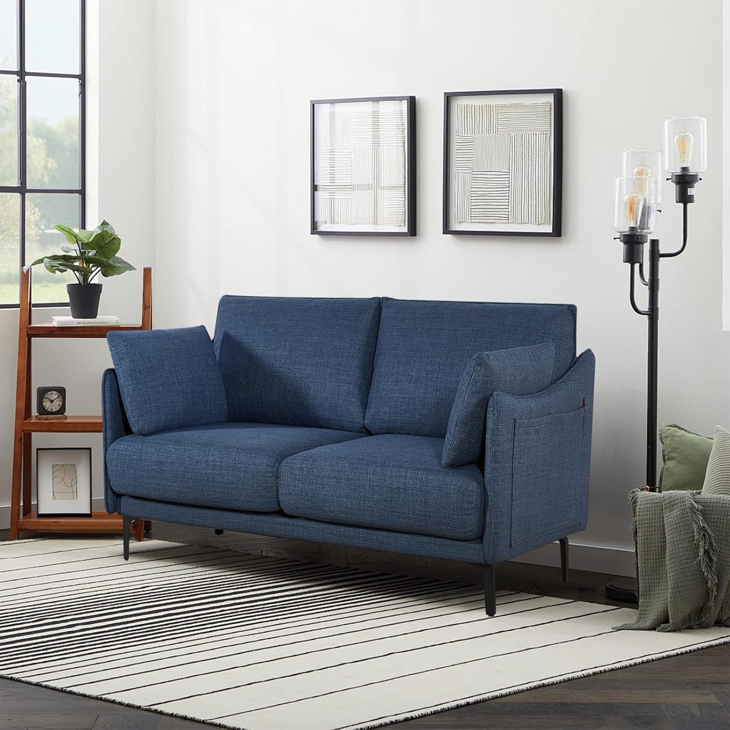 Sofa Modern Decor Comfy Love Seat Couches with USB Port and Pillow for Living Room, Bedroom, Apartment(Dark Blue)