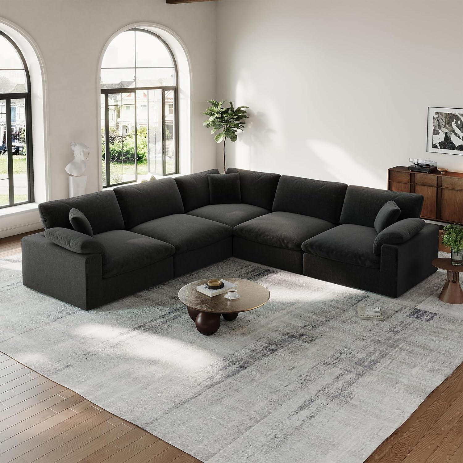 Cloud Modular Couch for Living Room,L Shape Linen Blend Sofas,Modern Deep Seat Cloud Sofas,Convertible Comfort Down Filled Sectional Couches,Removable Washable Cushion Covers,Light Biege