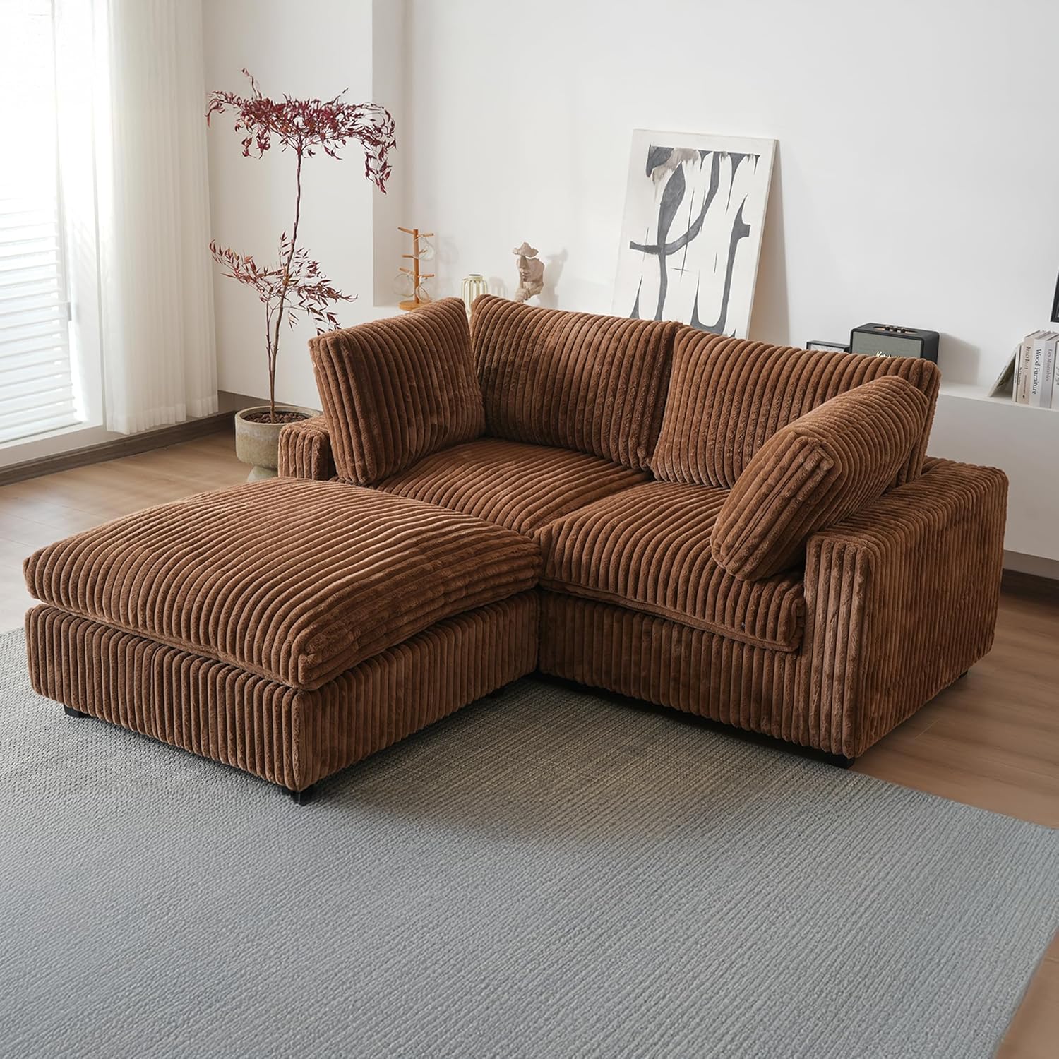  Cloud Couch Modular Sectional Sofa,157" Oversized 8 Seater Convertible Sofa,U Shaped Couch with Ottoman,Plush Sofas with 2 Chaise for Living Room,Covers Washable&Replaceable (Brown)