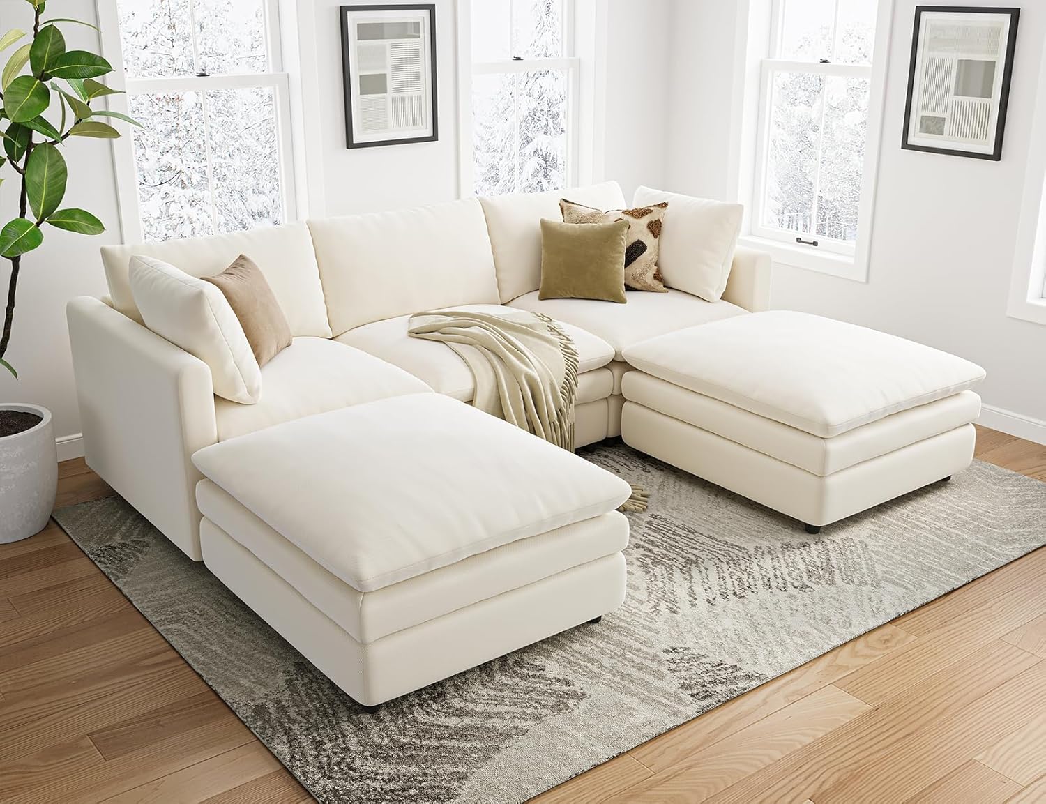 Cloud Couches for Living Room L Shaped Sectional Couch with Ottoman Deep Plush 4 Seats Sofa Modern Sofa for Apartment