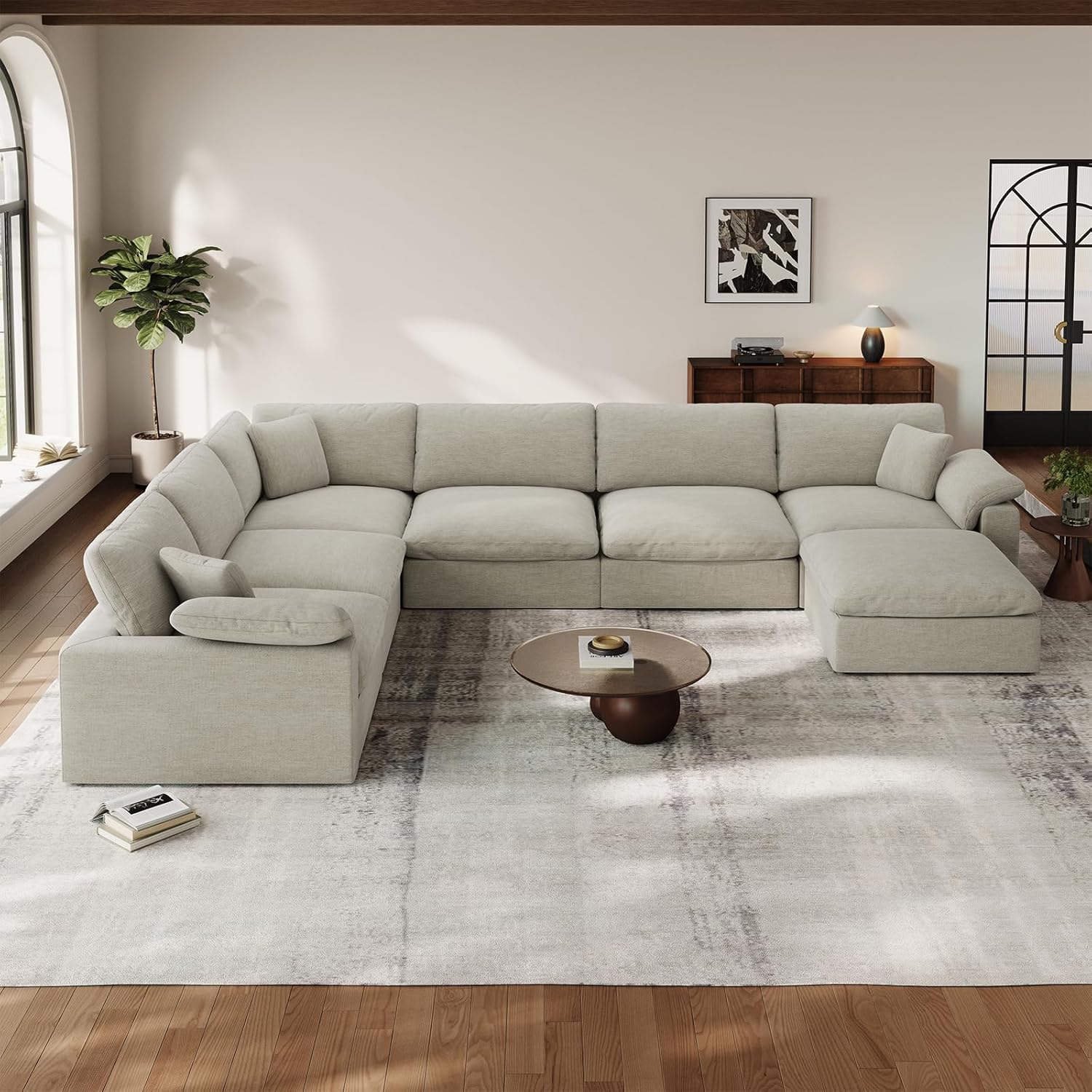 Cloud Modular Couch for Living Room,L Shape Linen Blend Sofas,Modern Deep Seat Cloud Sofas,Convertible Comfort Down Filled Sectional Couches,Removable Washable Cushion Covers,Light Biege