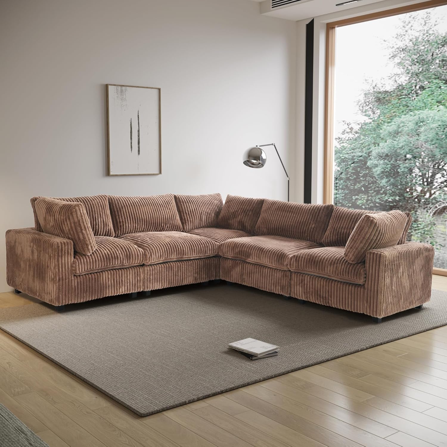  Cloud Couch Modular Sectional Sofa,157" Oversized 8 Seater Convertible Sofa,U Shaped Couch with Ottoman,Plush Sofas with 2 Chaise for Living Room,Covers Washable&Replaceable (Brown)
