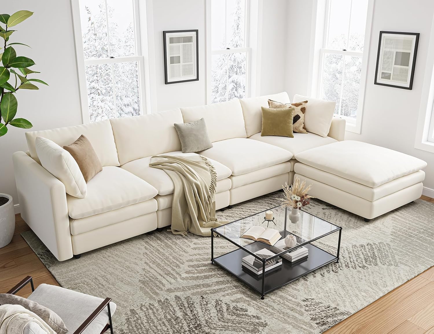 Cloud Couches for Living Room L Shaped Sectional Couch with Ottoman Deep Plush 4 Seats Sofa Modern Sofa for Apartment