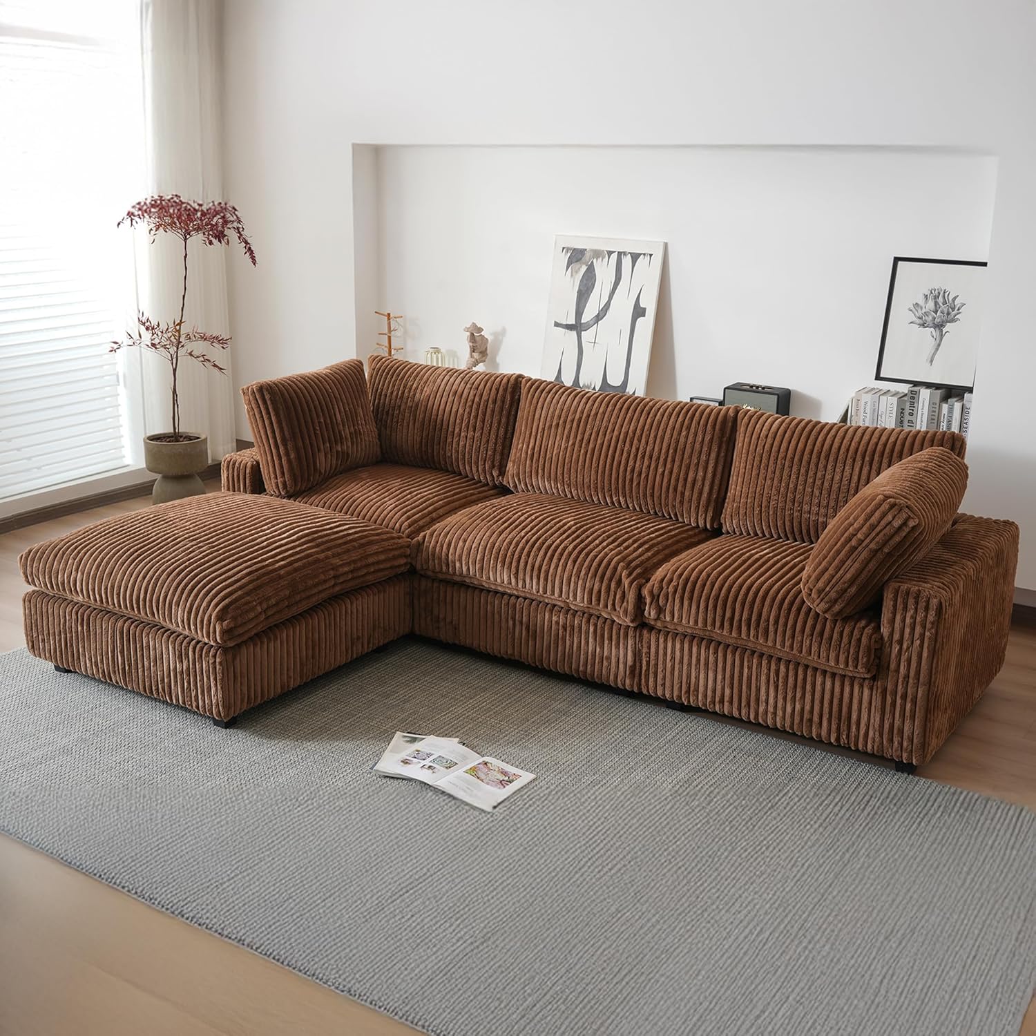  Cloud Couch Modular Sectional Sofa,157" Oversized 8 Seater Convertible Sofa,U Shaped Couch with Ottoman,Plush Sofas with 2 Chaise for Living Room,Covers Washable&Replaceable (Brown)