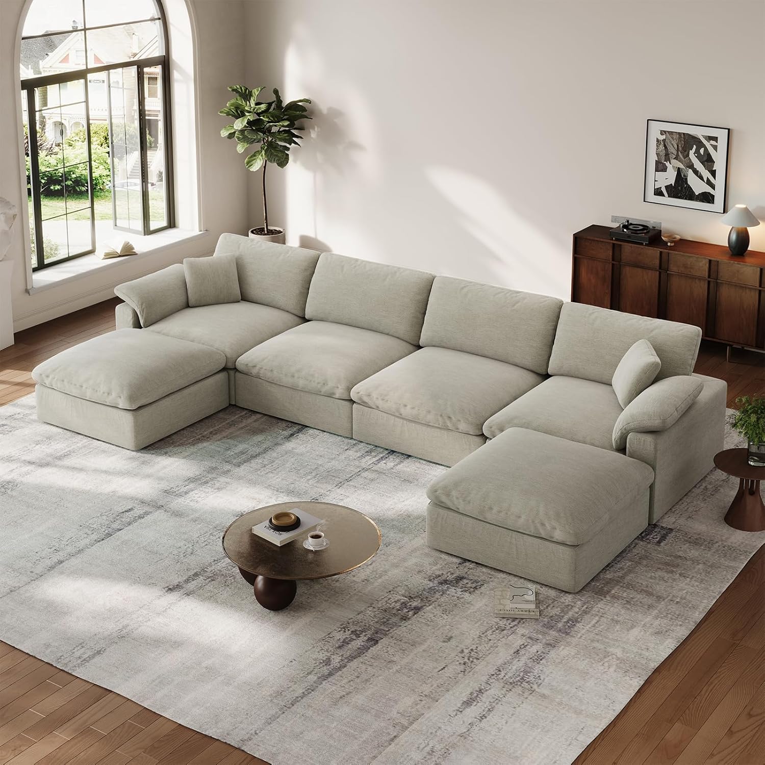 Cloud Modular Couch for Living Room,L Shape Linen Blend Sofas,Modern Deep Seat Cloud Sofas,Convertible Comfort Down Filled Sectional Couches,Removable Washable Cushion Covers,Light Biege