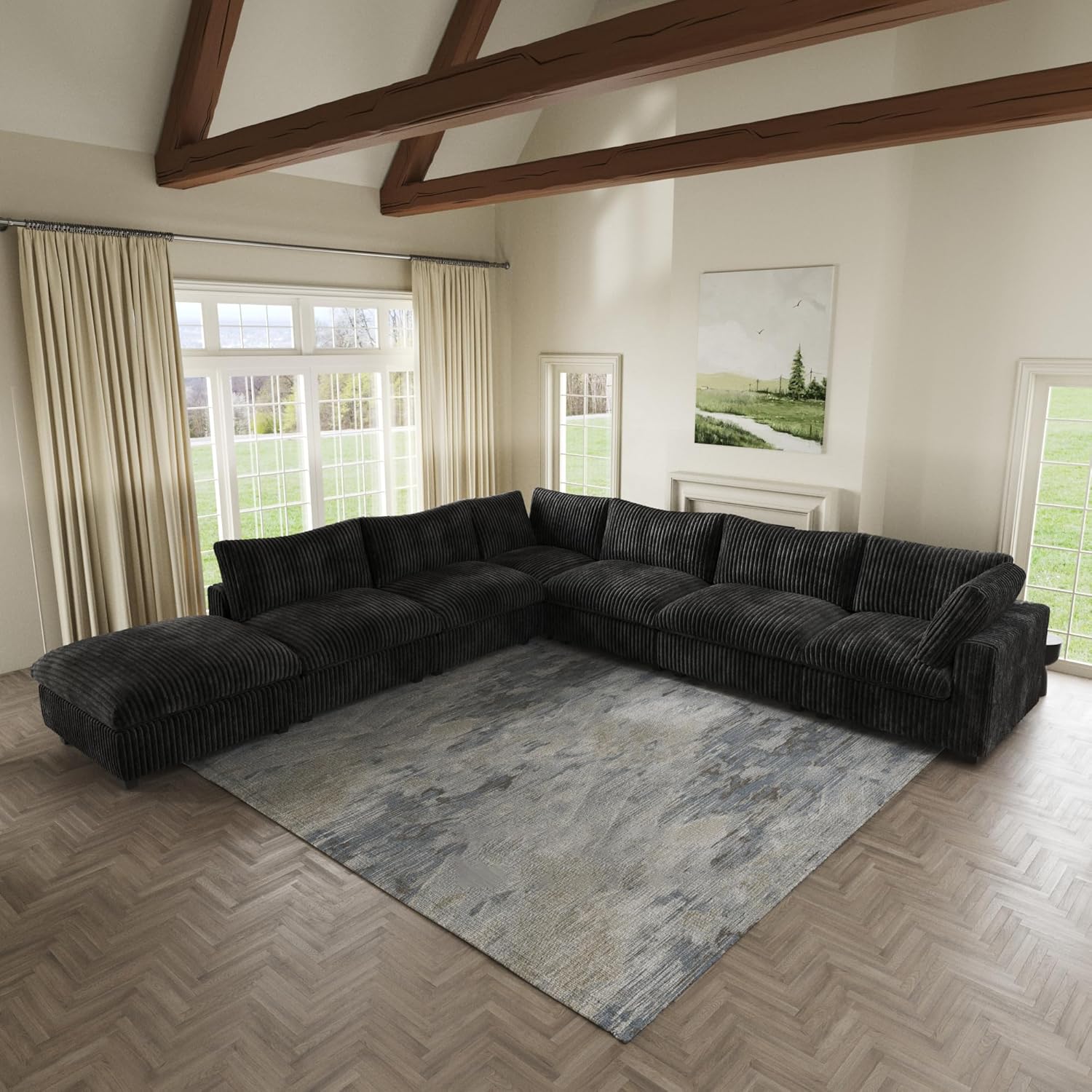  Cloud Couch Modular Sectional Sofa,157" Oversized 8 Seater Convertible Sofa,U Shaped Couch with Ottoman,Plush Sofas with 2 Chaise for Living Room,Covers Washable&Replaceable (Brown)