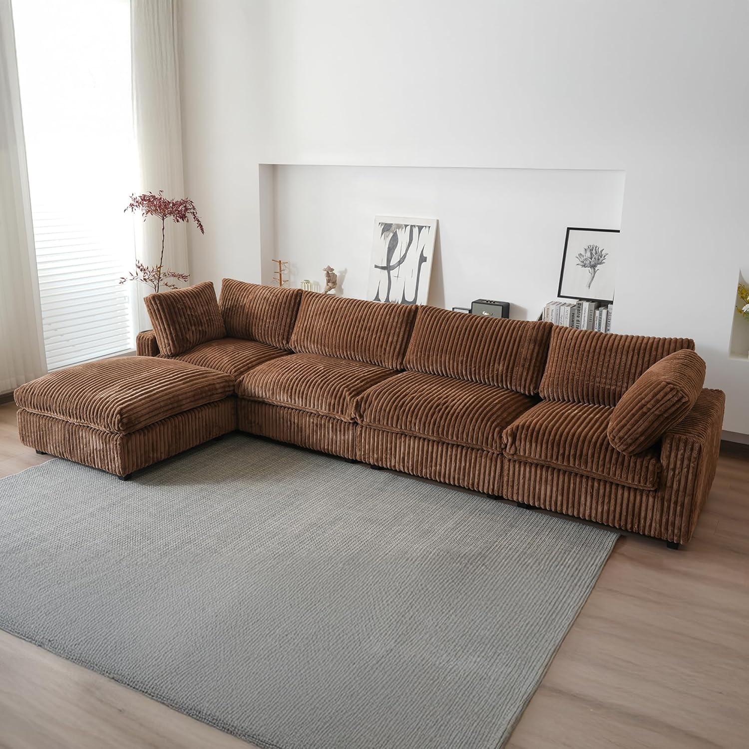  Cloud Couch Modular Sectional Sofa,157" Oversized 8 Seater Convertible Sofa,U Shaped Couch with Ottoman,Plush Sofas with 2 Chaise for Living Room,Covers Washable&Replaceable (Brown)