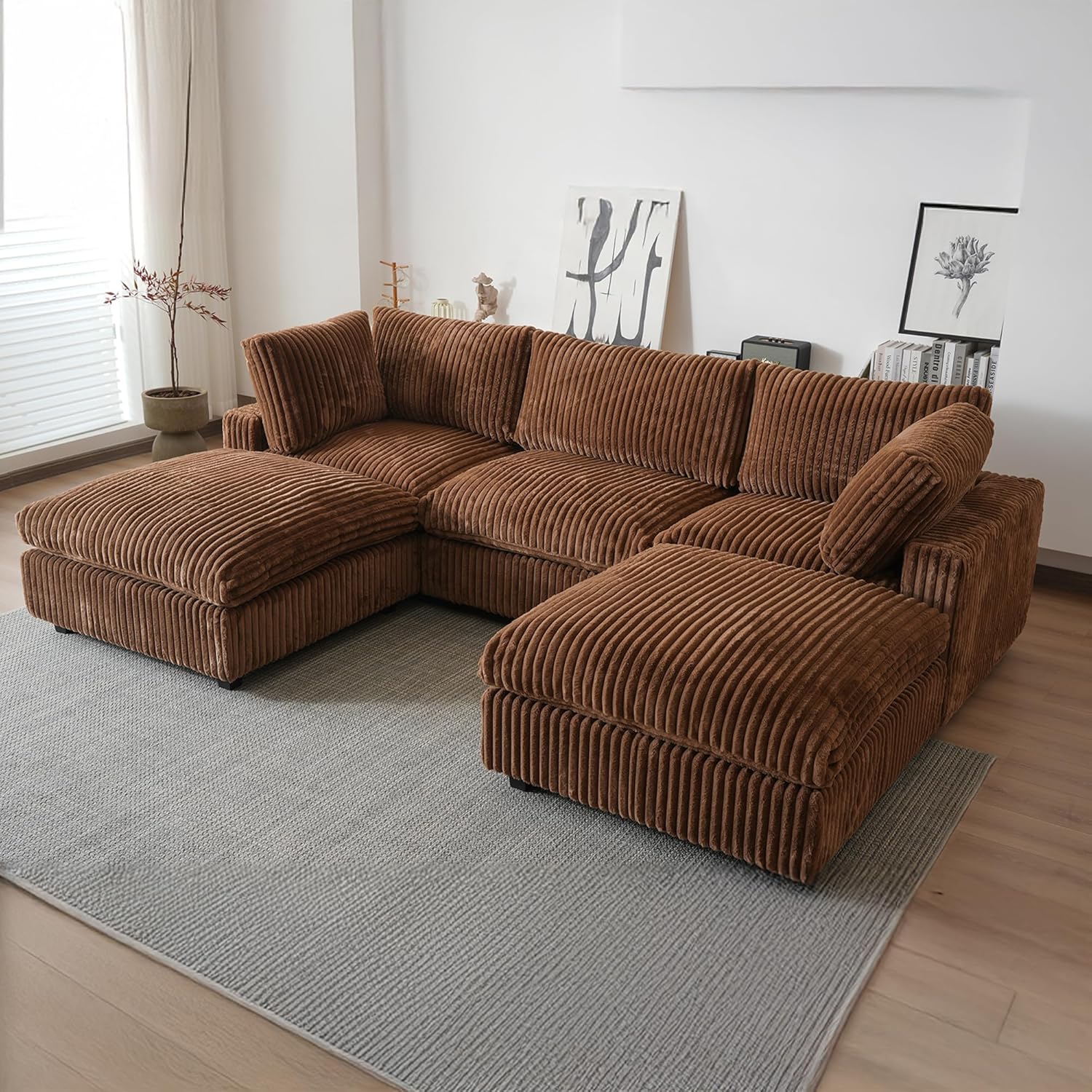  Cloud Couch Modular Sectional Sofa,157" Oversized 8 Seater Convertible Sofa,U Shaped Couch with Ottoman,Plush Sofas with 2 Chaise for Living Room,Covers Washable&Replaceable (Brown)