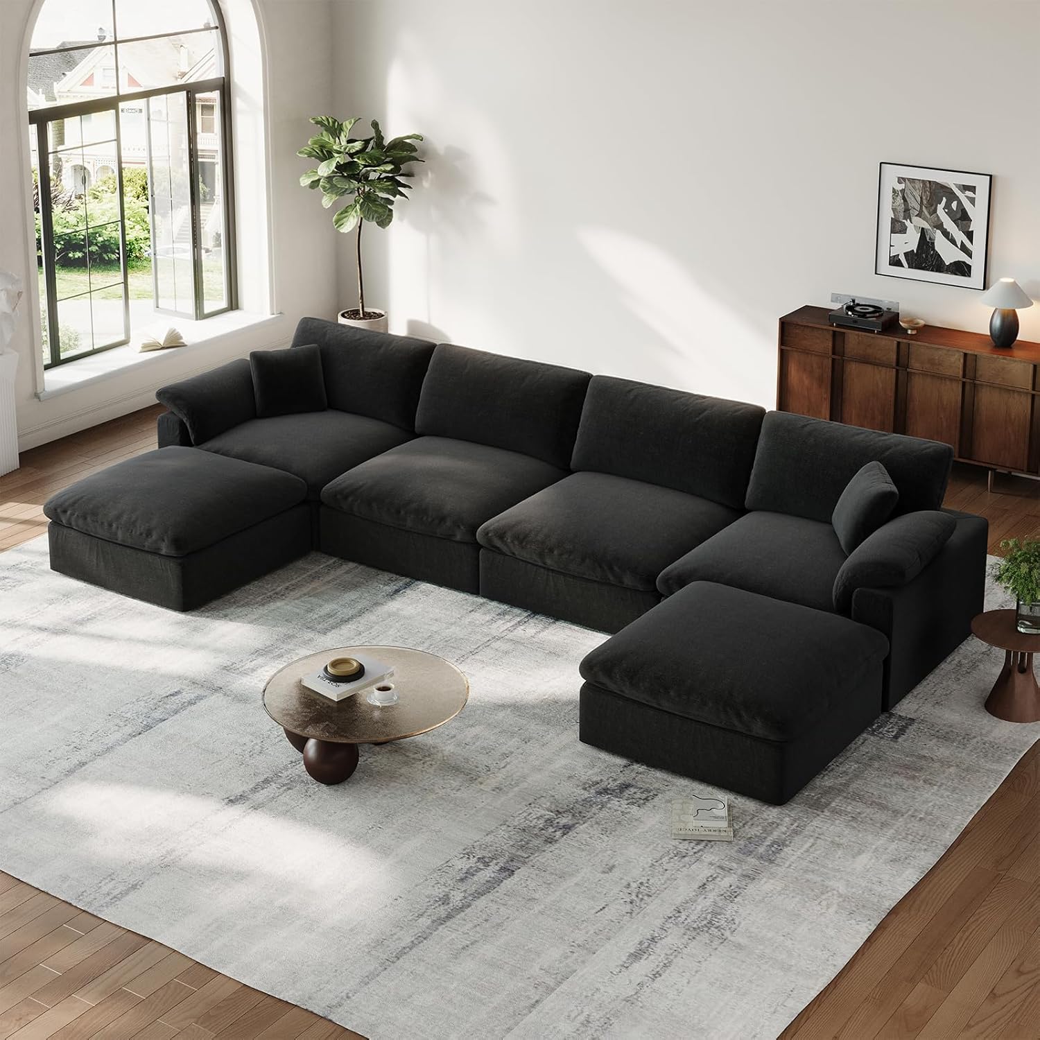 Cloud Modular Couch for Living Room,L Shape Linen Blend Sofas,Modern Deep Seat Cloud Sofas,Convertible Comfort Down Filled Sectional Couches,Removable Washable Cushion Covers,Light Biege