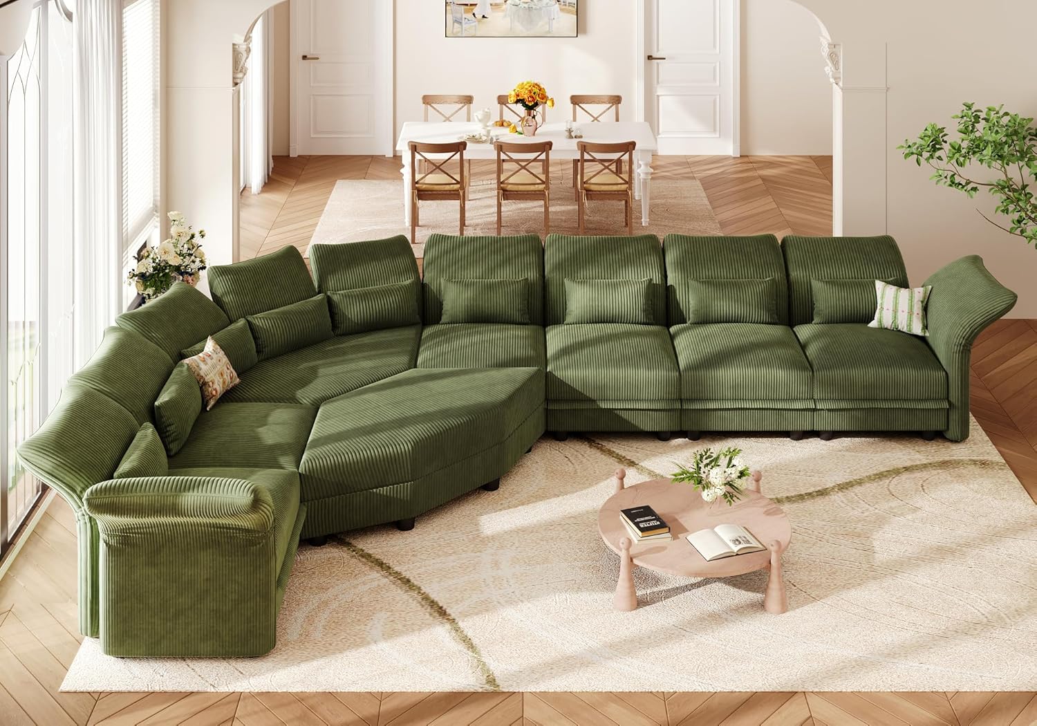 Shaped Modular Sectional Sofa with Storage & 6-Side Deep Seat, 5 Piece Corner Sectional Couches for Living Room with Adjustable Armrest Backrest, Khaki Chenille