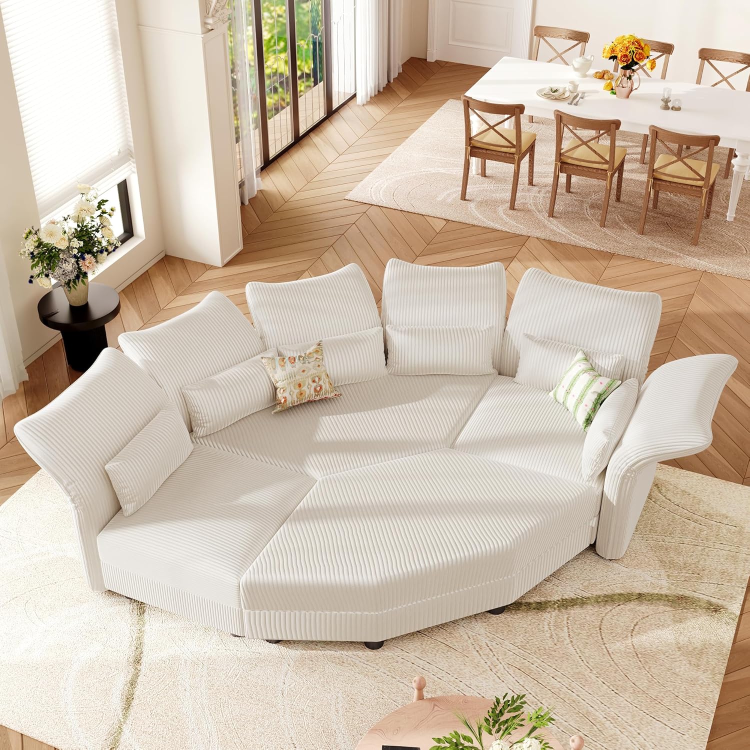 Shaped Modular Sectional Sofa with Storage & 6-Side Deep Seat, 5 Piece Corner Sectional Couches for Living Room with Adjustable Armrest Backrest, Khaki Chenille