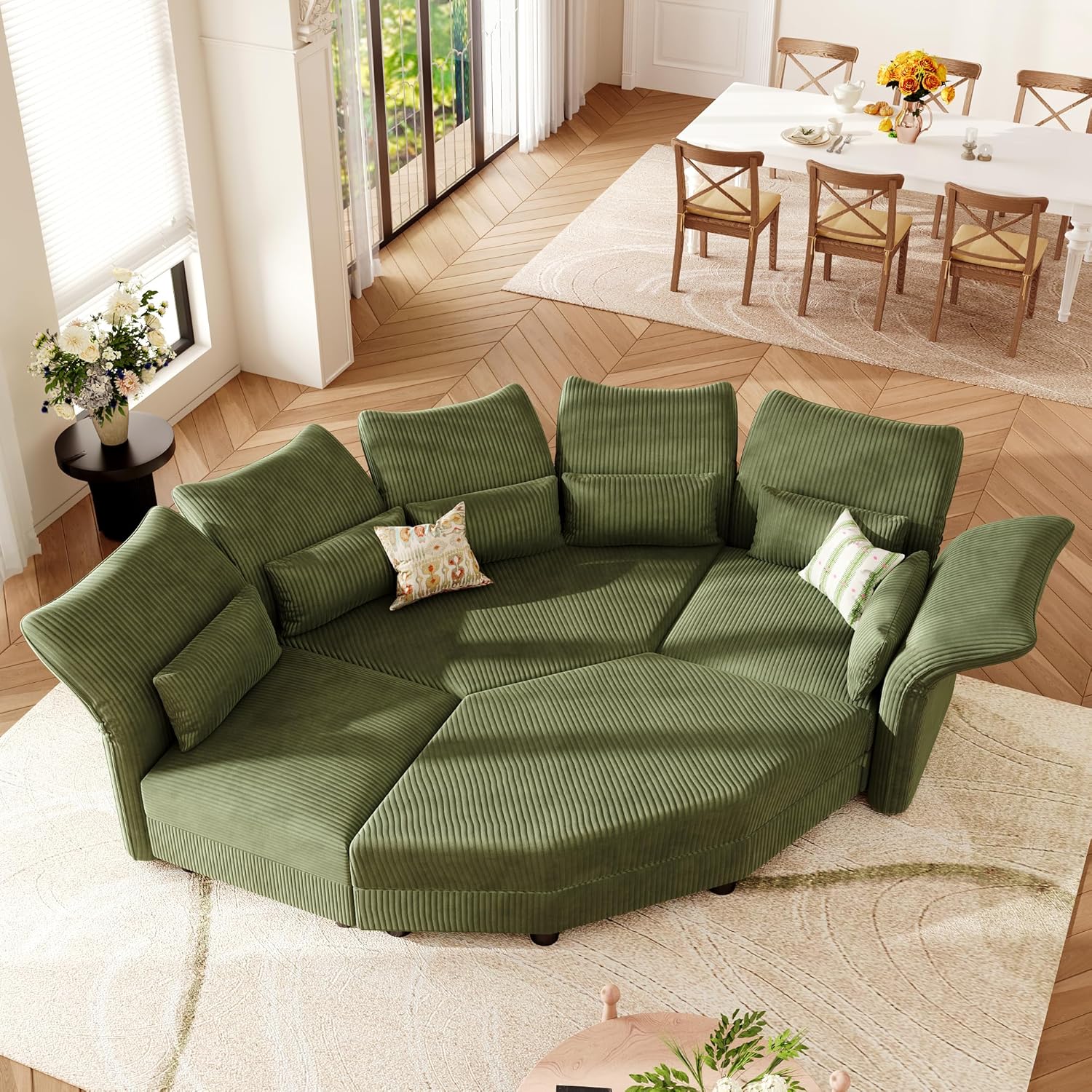 Shaped Modular Sectional Sofa with Storage & 6-Side Deep Seat, 5 Piece Corner Sectional Couches for Living Room with Adjustable Armrest Backrest, Khaki Chenille