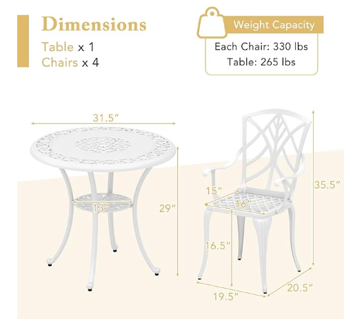  5 Pieces Cast Aluminum Outdoor Dining Set