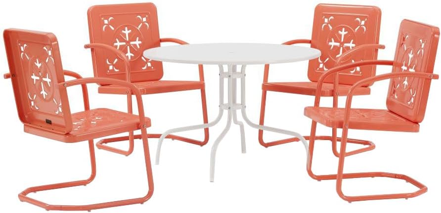 Crosley Furniture Azalea 5-Piece Vintage Outdoor Dining Set for 4, Retro Metal Round Patio Table and Chairs, Key Lime Gloss/White Satin