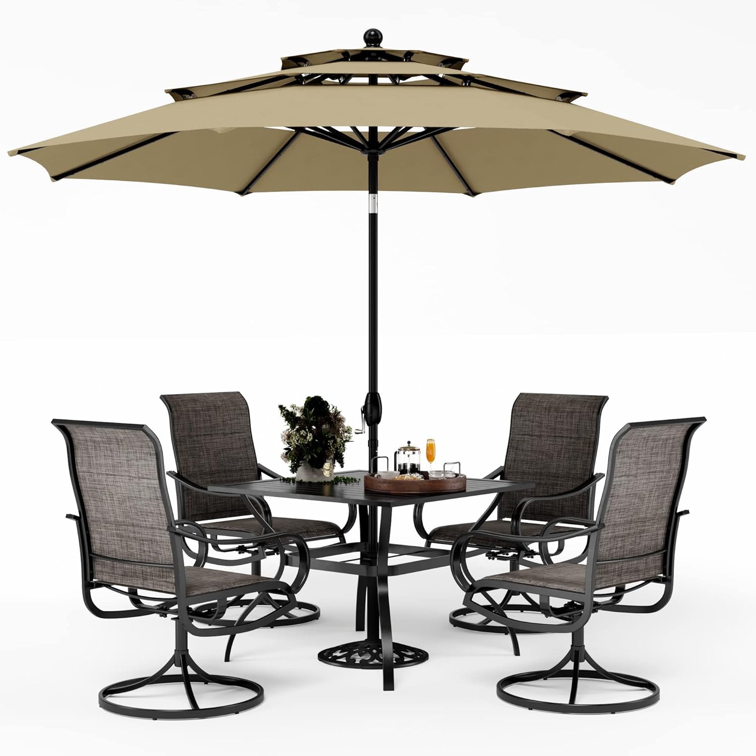 Patio Table and Chairs Dining Set with Umbrella for 4