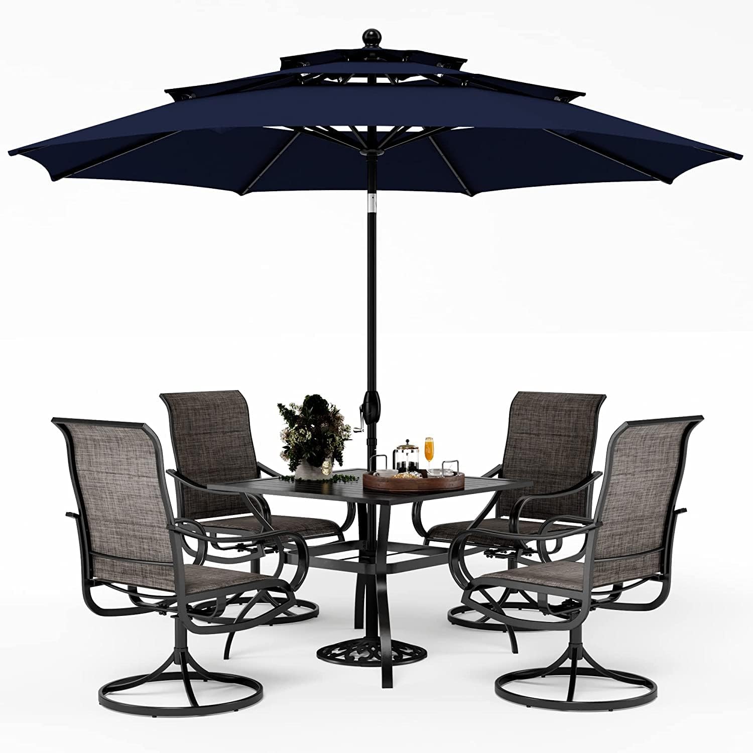 Patio Table and Chairs Dining Set with Umbrella for 4