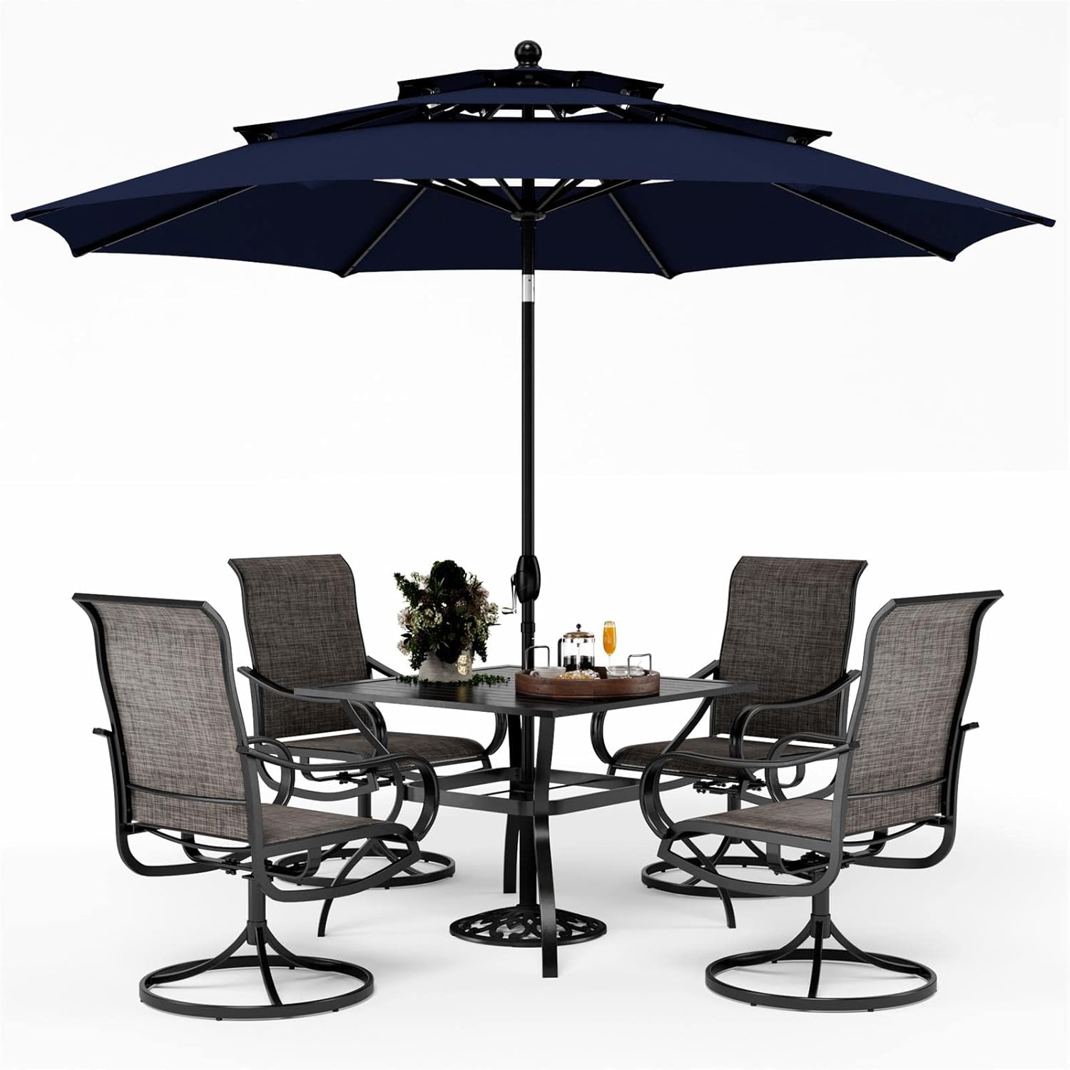 Patio Table and Chairs Dining Set with Umbrella for 4
