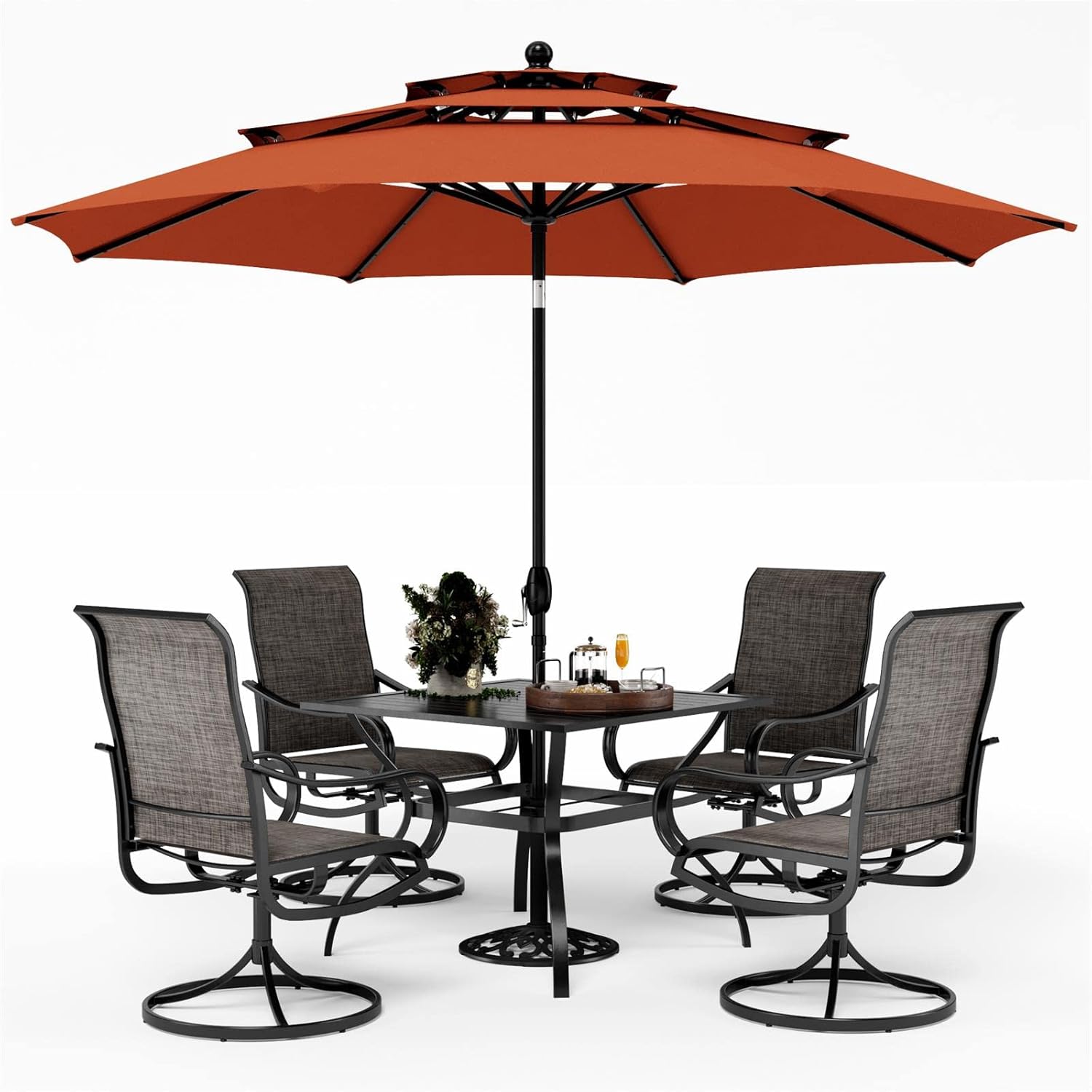 Patio Table and Chairs Dining Set with Umbrella for 4