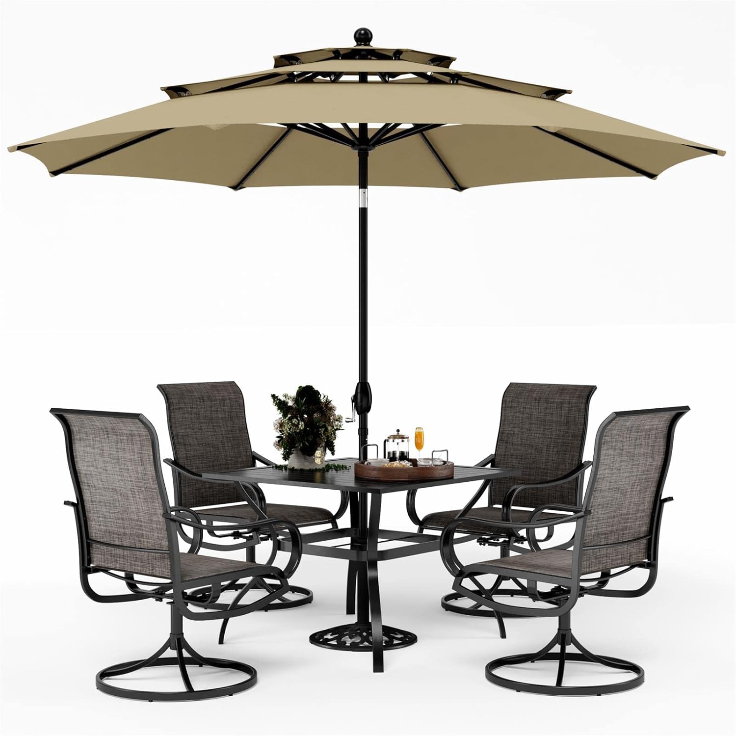 Patio Table and Chairs Dining Set with Umbrella for 4