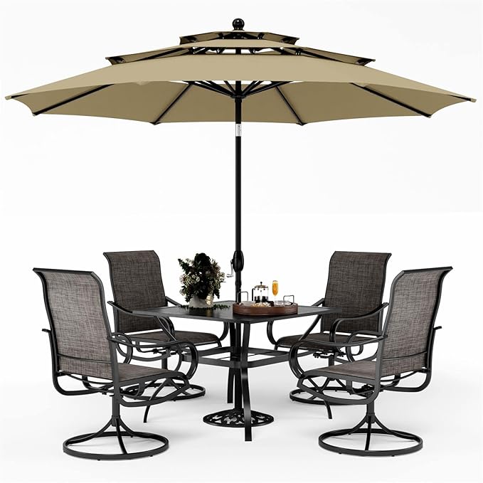 Patio Table and Chairs Dining Set with Umbrella for 4