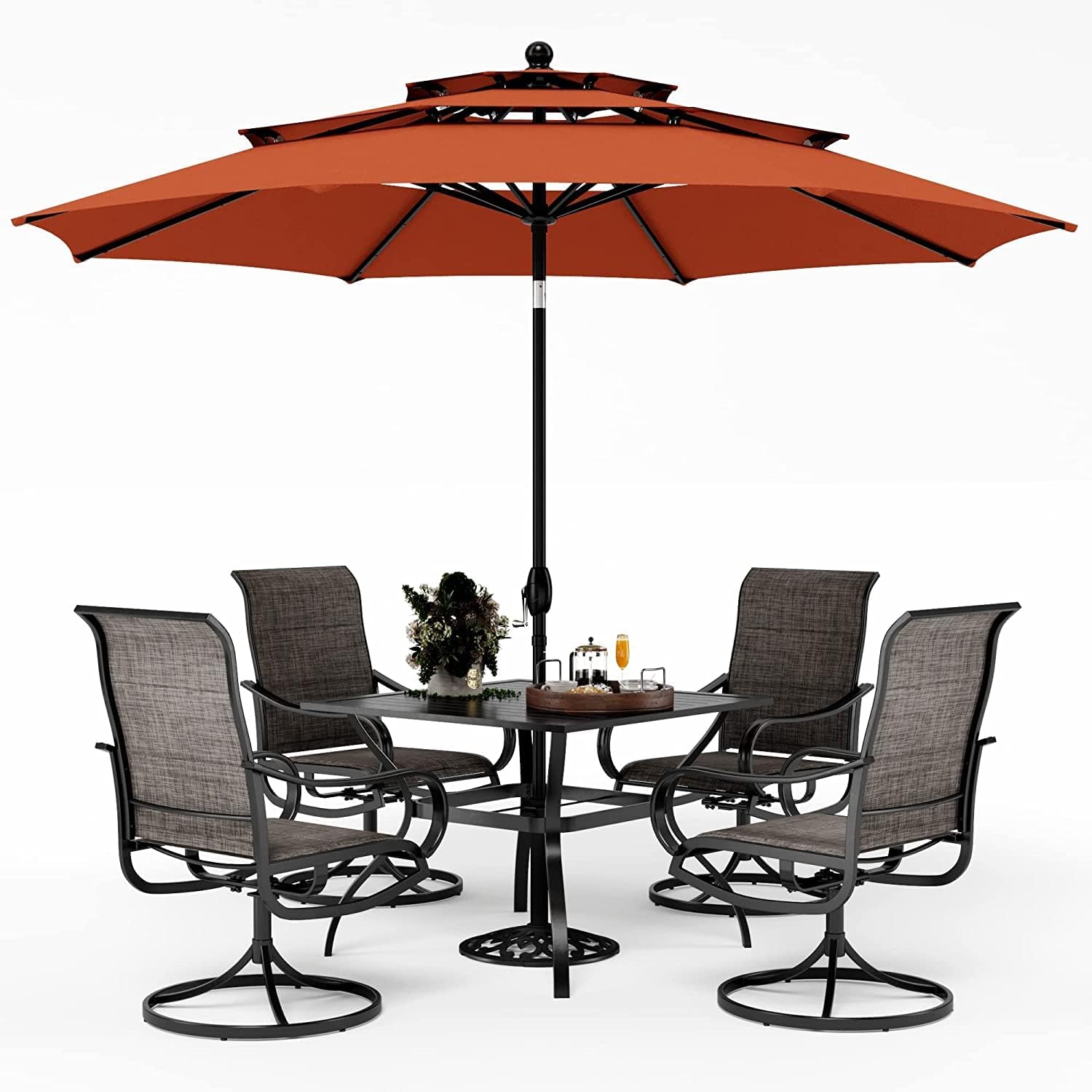 Patio Table and Chairs Dining Set with Umbrella for 4