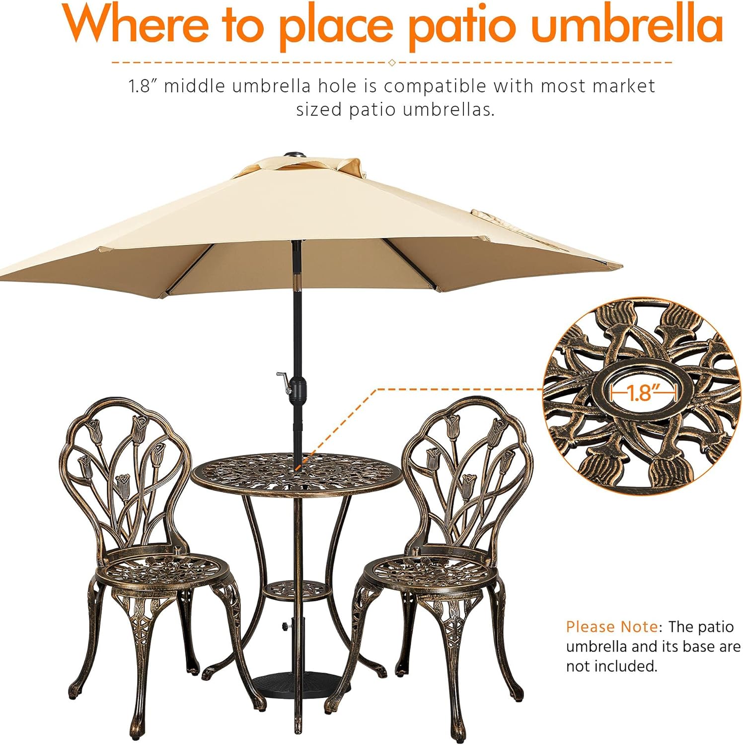 Patio Bistro Sets 3 Piece, Outdoor Rust-Resistant Cast Aluminum Garden Table and Chairs, Bronze