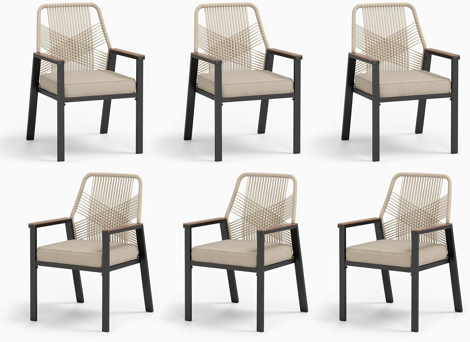 7 Pieces Round Outdoor Dining Set for 6, Patio Dining Set Wicker Rattan Chairs with Soft Cushion and 54" Round Table with Umbrella Hole, Round Patio Table and Chairs for Backyard Porch