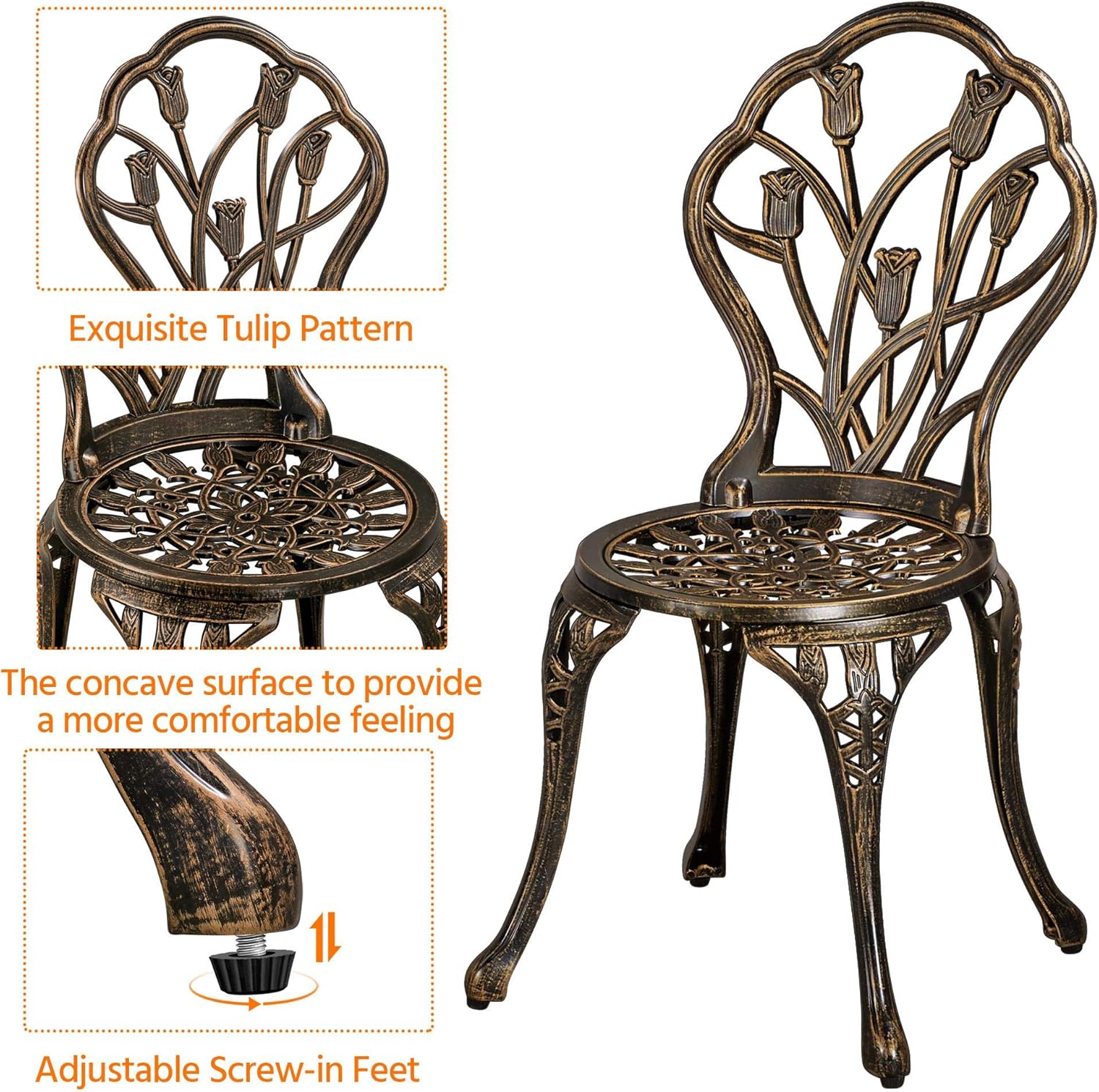 Patio Bistro Sets 3 Piece, Outdoor Rust-Resistant Cast Aluminum Garden Table and Chairs, Bronze