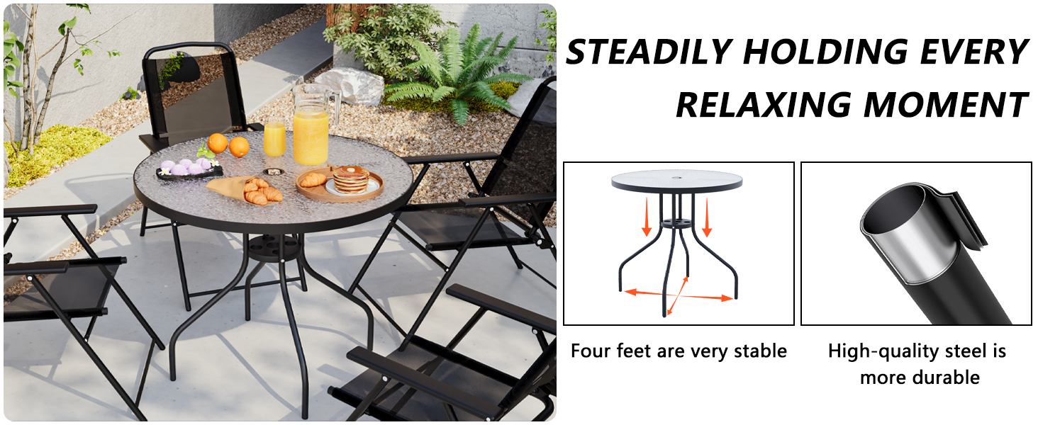 patio table and chairs with umbrella stable table high-quality steel durable