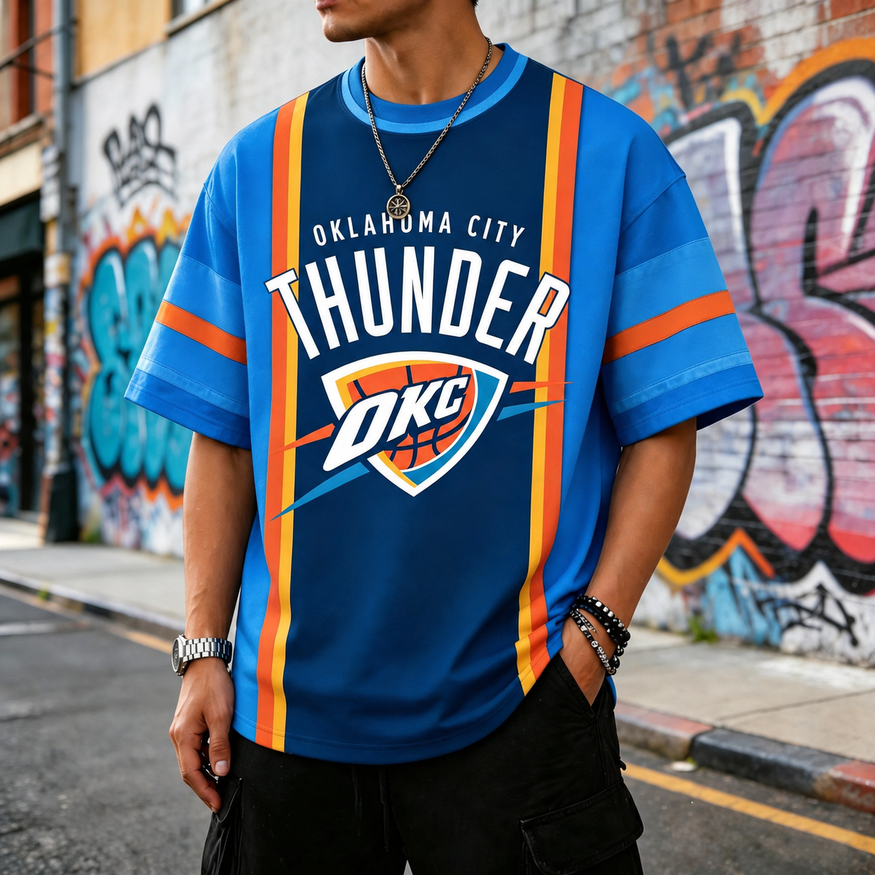 Thunder Team Basketball Theme Tee
