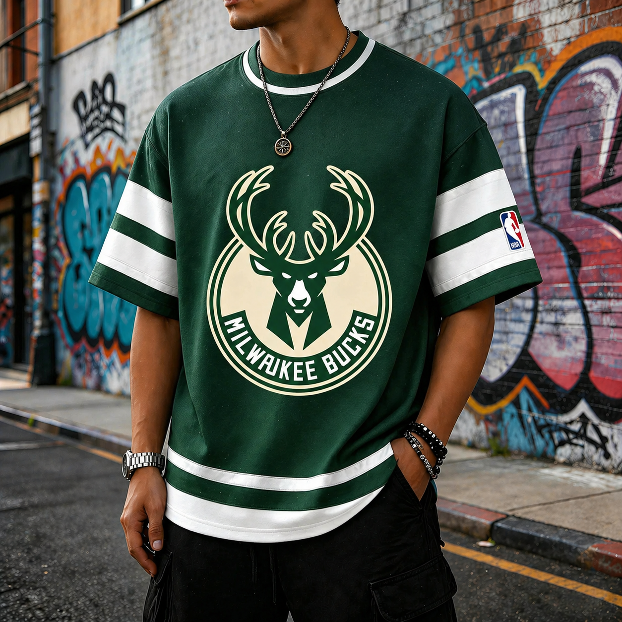 Milwaukee Bucks team basketball-themed Tee