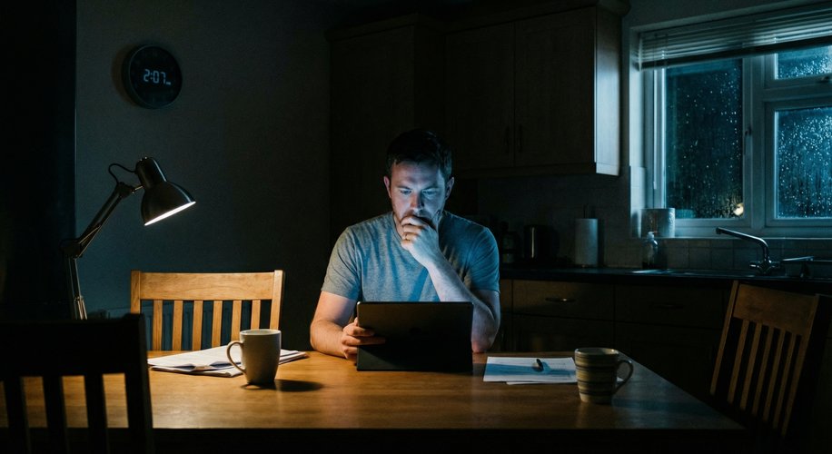 Man researching late at night