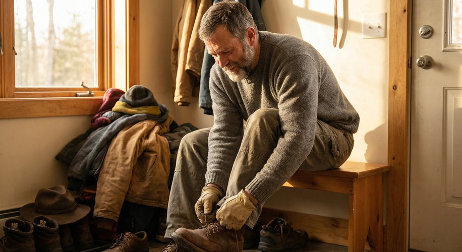 Man tying his own shoes