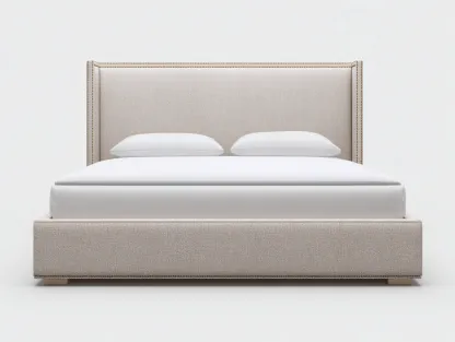 Lit double tissu rembourré 210x170x100 cm - beige clair - design élégant-Havengohome