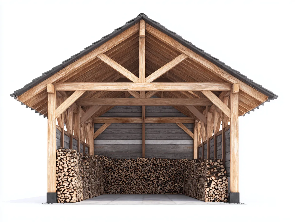 Abri à bûches en bois massif 300x180x230 cm - bois naturel - style rustique pour extérieur-Havengohome