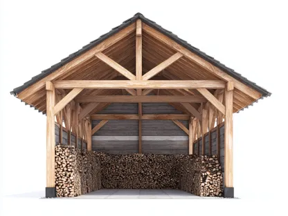 Abri à bûches en bois massif 300x180x230 cm - bois naturel - style rustique pour extérieur-Havengohome