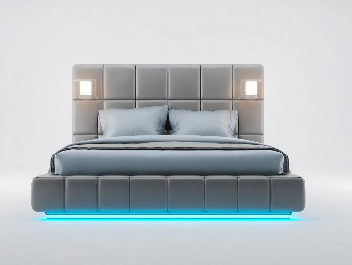 Lit double tapissé en cuir synthétique avec éclairage 200x160x110 cm - gris - design moderne pour chambre-Havengohome